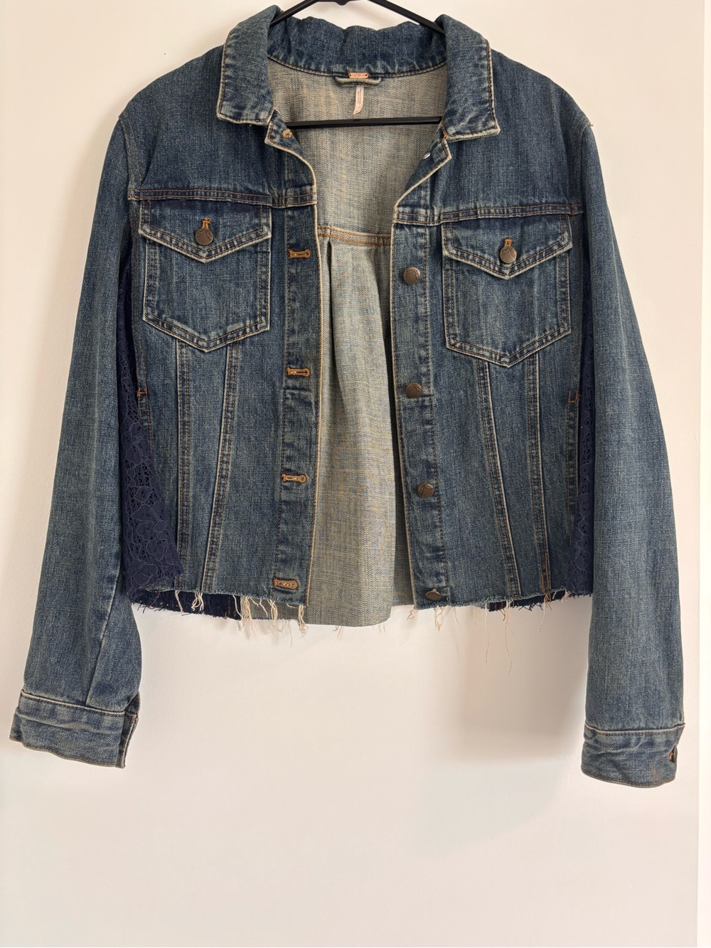 Free People light-medium blue denim jacket with copper trim